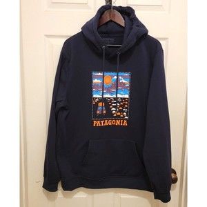 Patagonia Navy Blue Summit Road Uprisal Mountains Trip Hoodie Size XXL Mens
